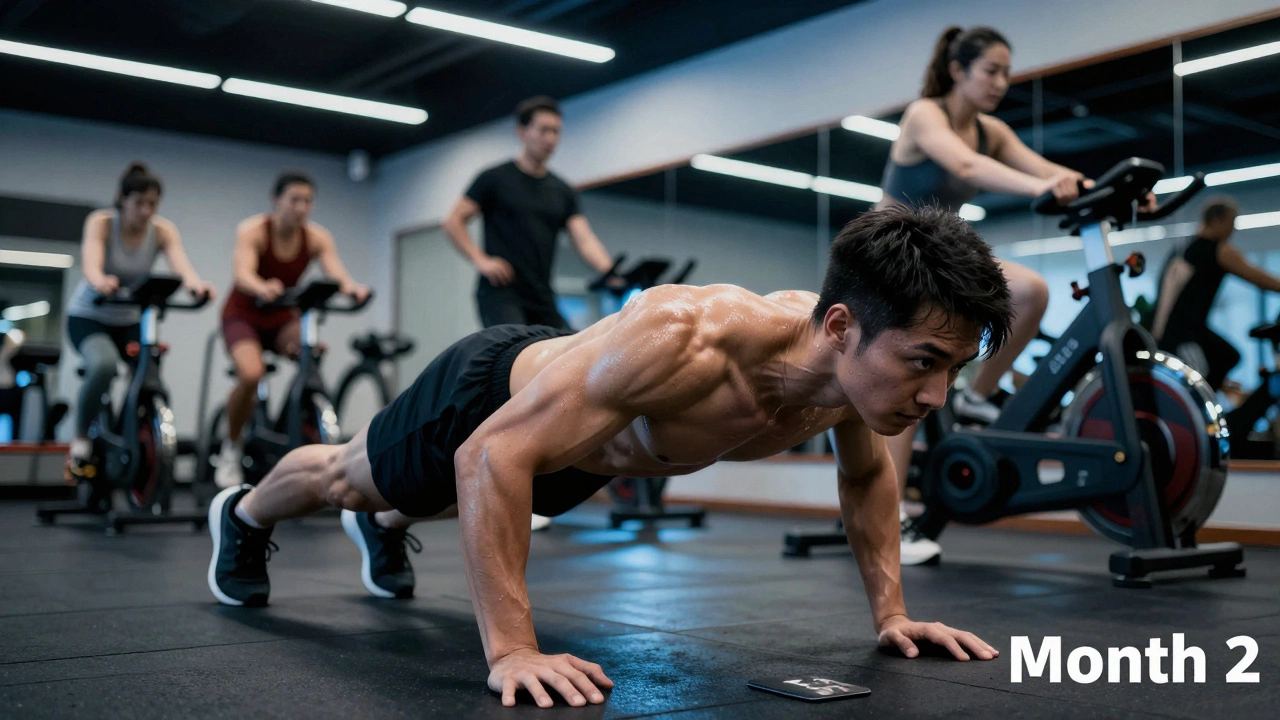 Athlete performing intense workout in studio