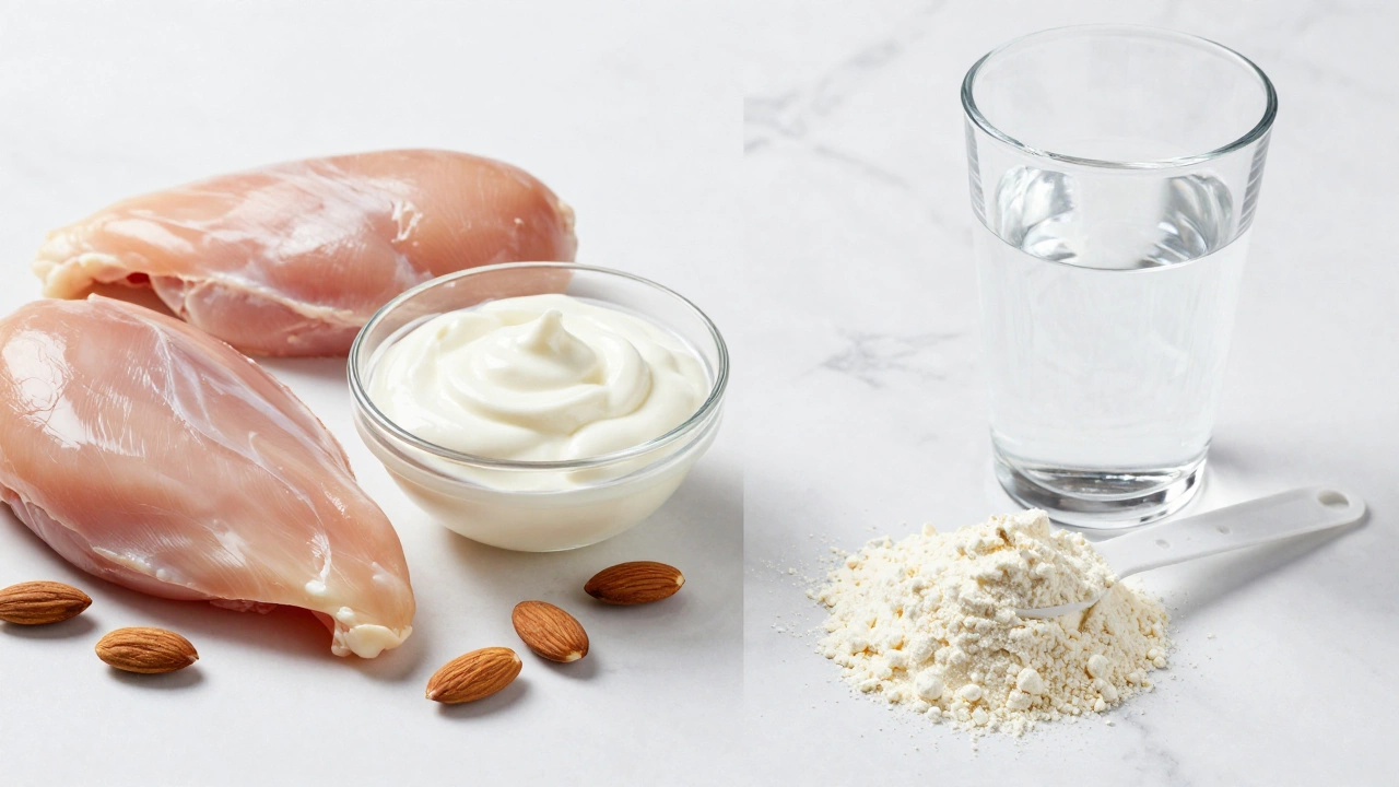 Comparison of whole foods like chicken and yogurt versus protein powder