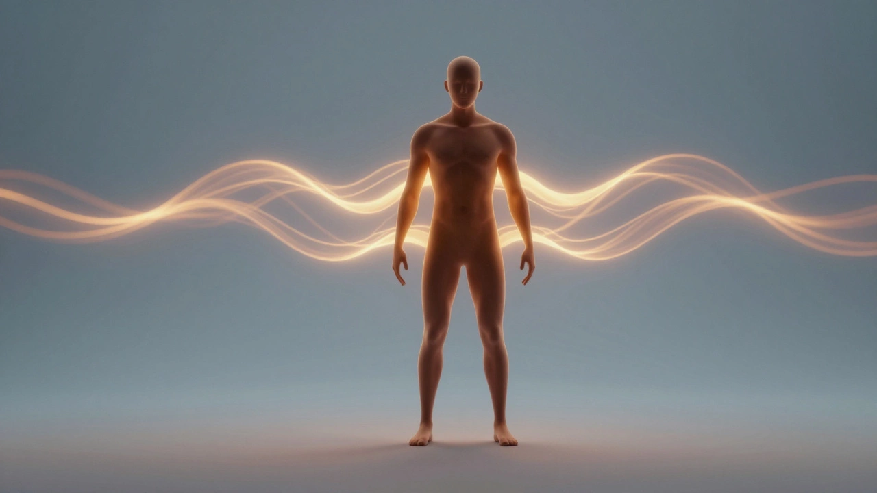 Stylized figure radiating warm energy waves to symbolize the afterburn effect.
