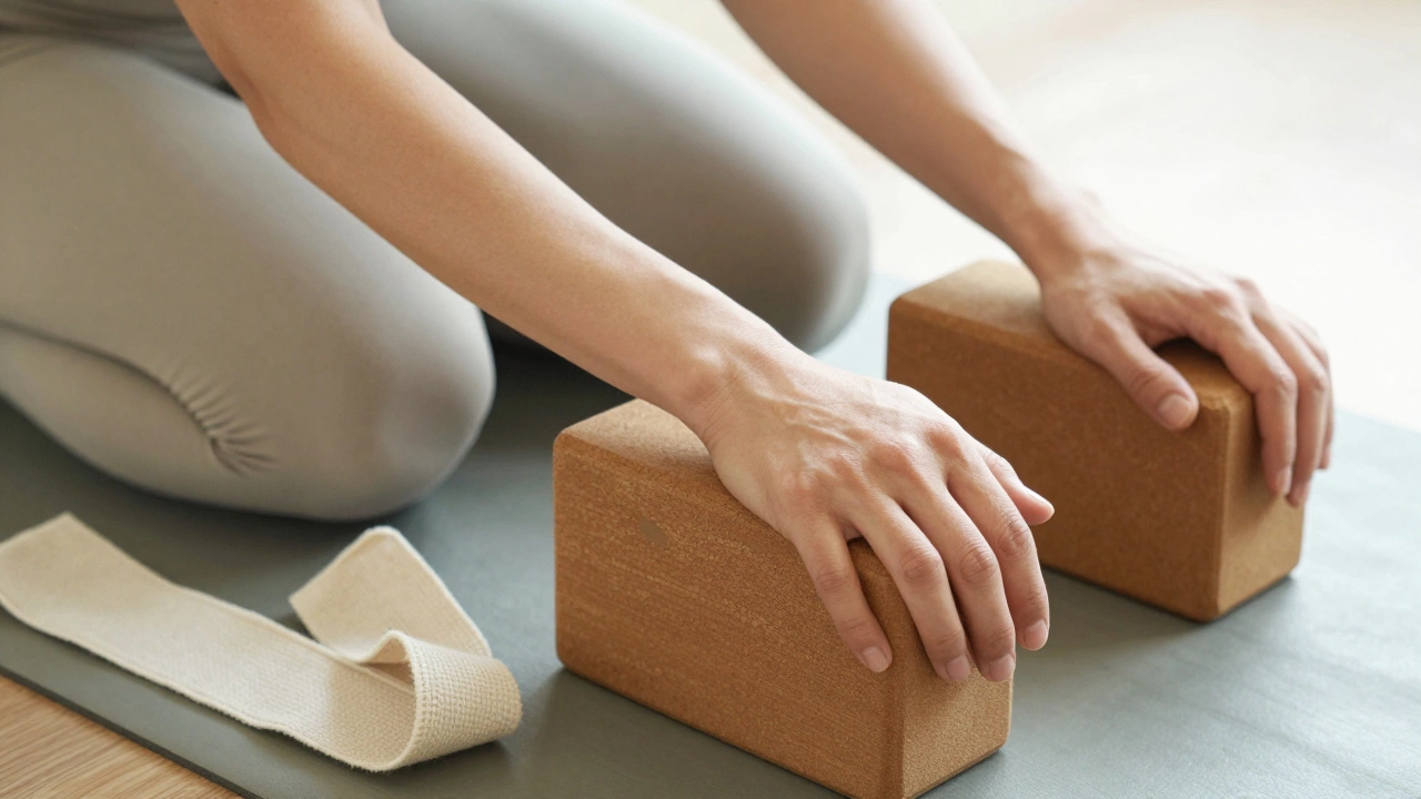Yoga practitioner using blocks for alignment in Iyengar style