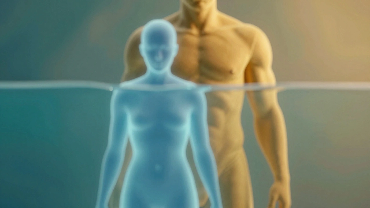 Abstract art showing water retention hiding underlying fat loss