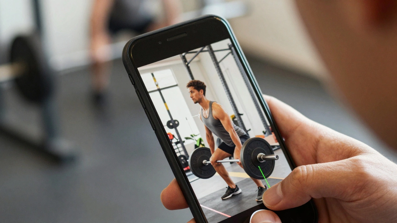 Client using phone video analysis to check exercise form