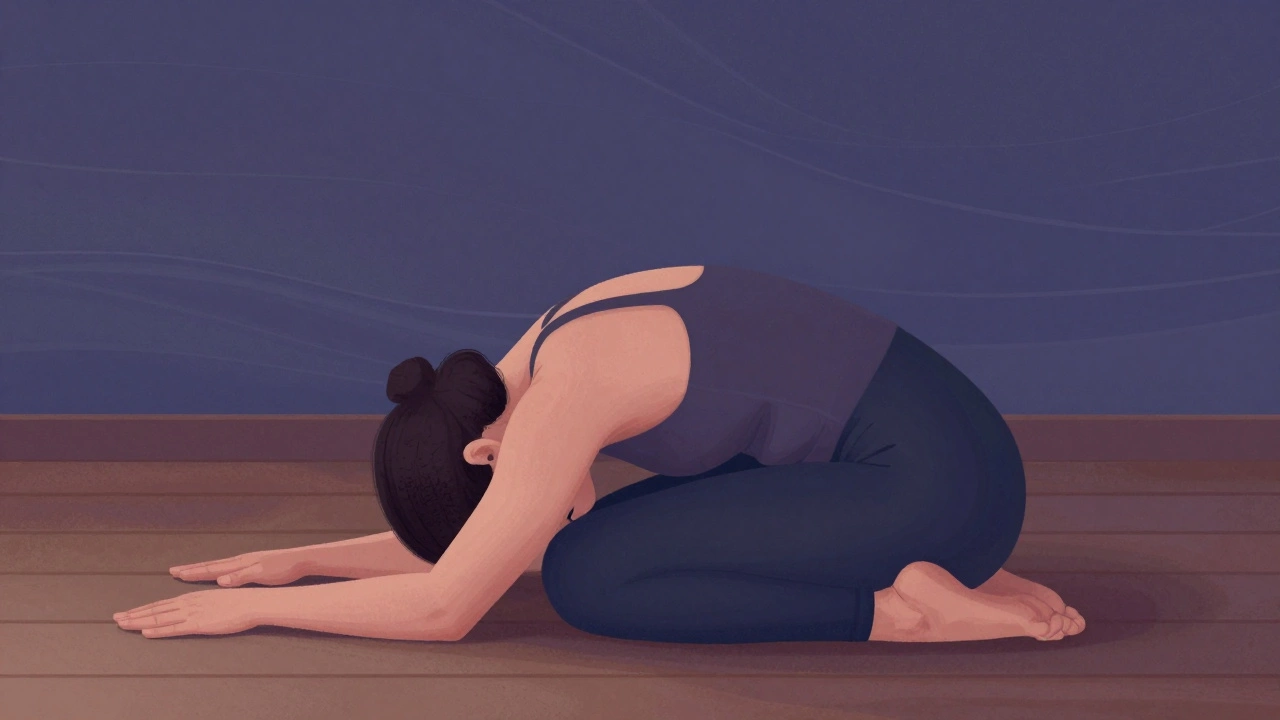 Figure sitting in Butterfly pose during a quiet Yin yoga session