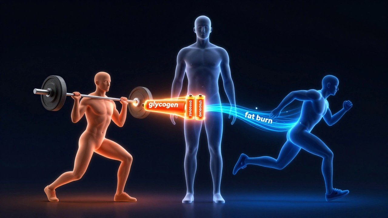 Illustration showing glycogen depletion vs fat burning