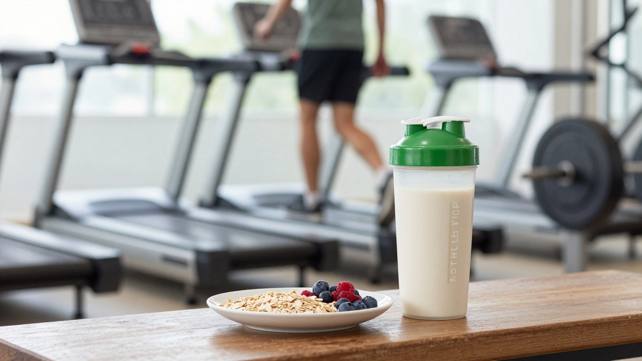 Protein shake and healthy food post-workout recovery