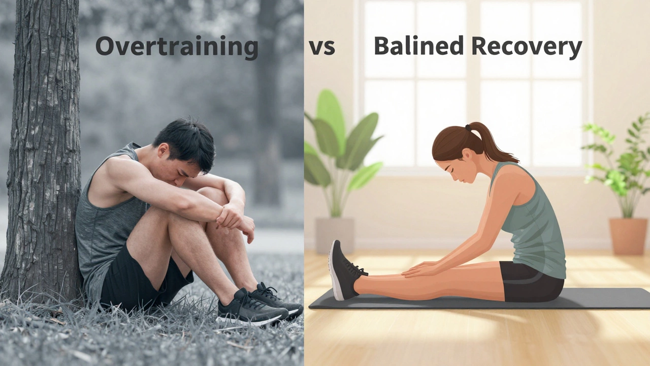 Contrast between an exhausted runner and someone resting peacefully