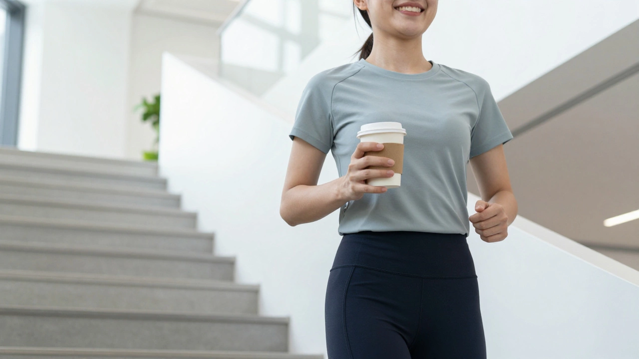 Person taking stairs in casual clothes to incorporate daily movement