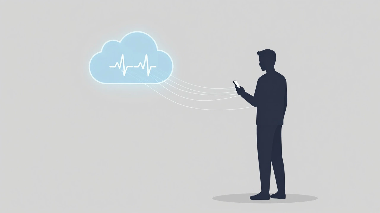 Silhouette connected to cloud server via digital data threads