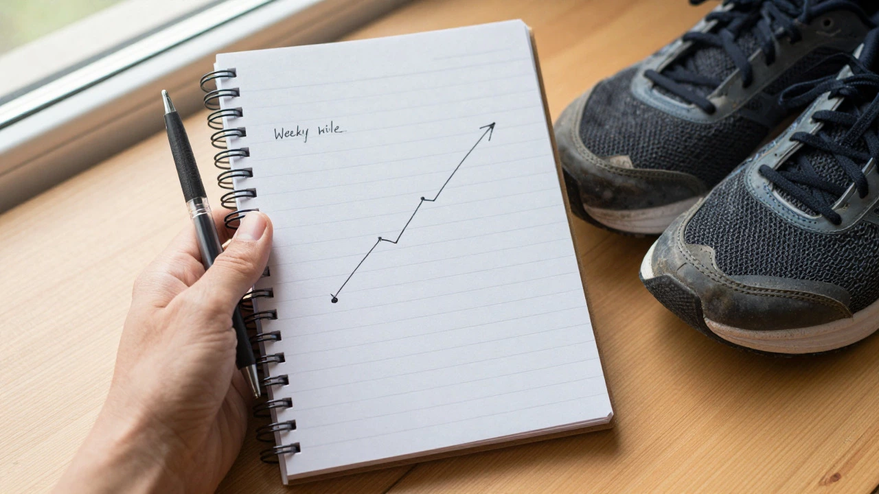 Hand writing a running plan in a notebook