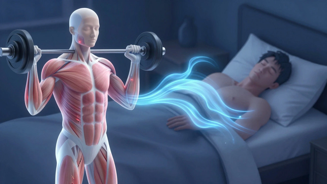 Illustration showing muscle repair during sleep vs exercise stress