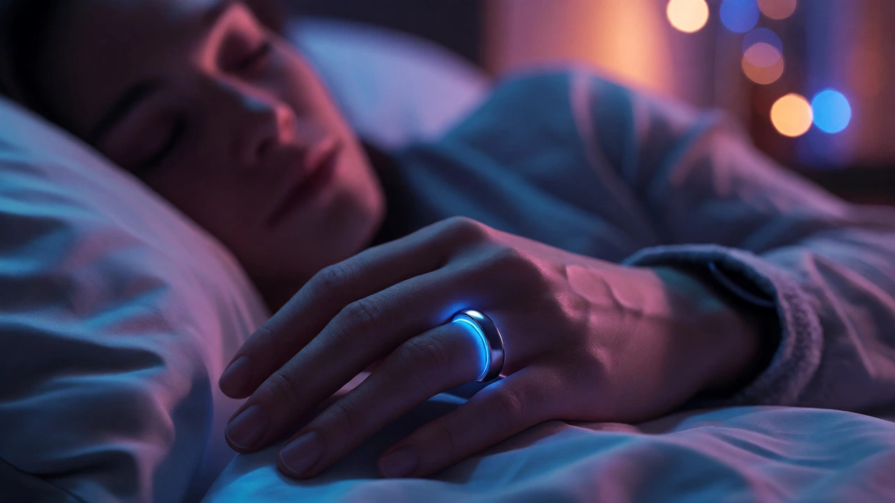 Person sleeping with a glowing ring-style wearable