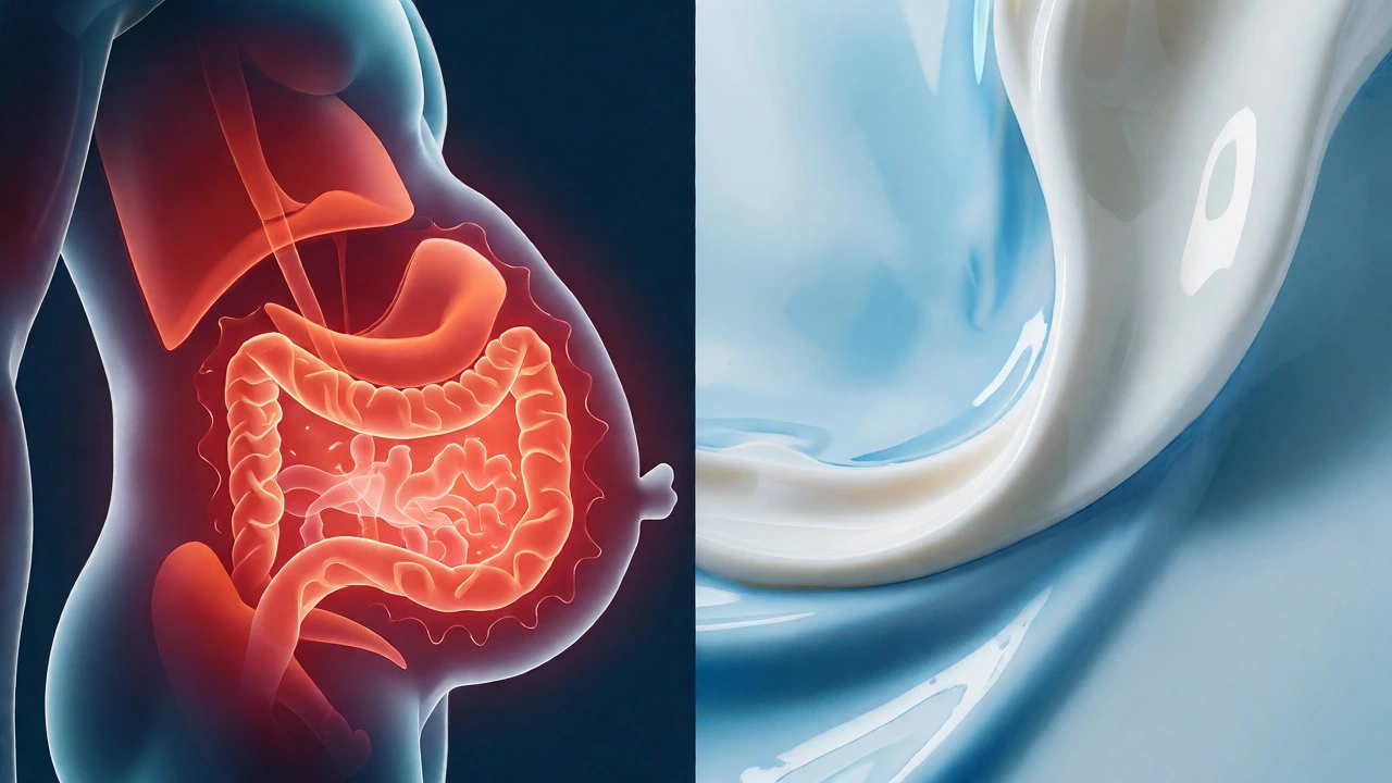 Visual contrast between digestive inflammation and clean protein absorption
