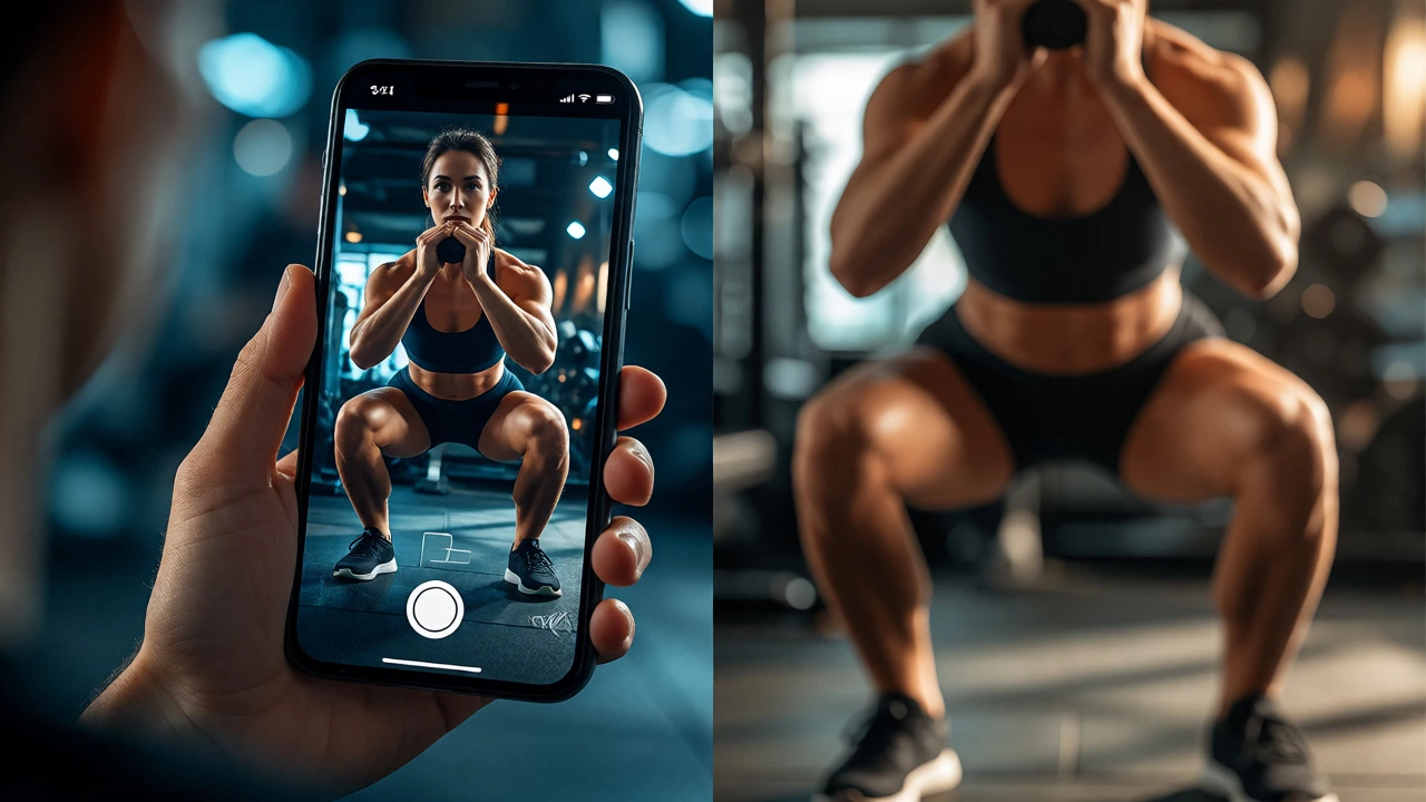 Comparison of ideal app form versus actual imperfect squat technique.