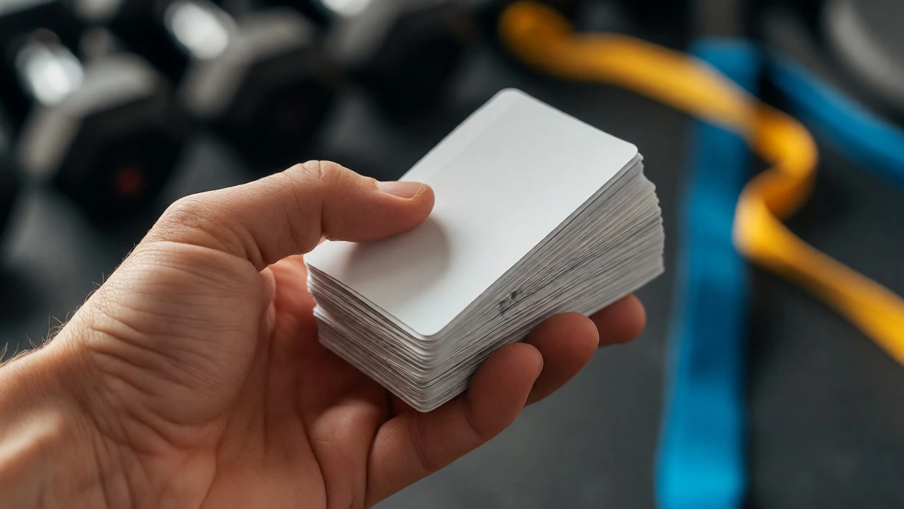 Hand holding session punch-cards in a gym setting