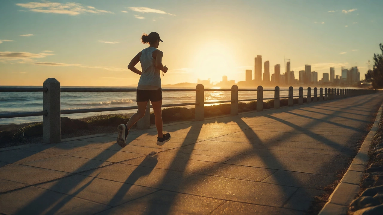Runner jogging on coastal path at sunset illustrating steady-state cardio
